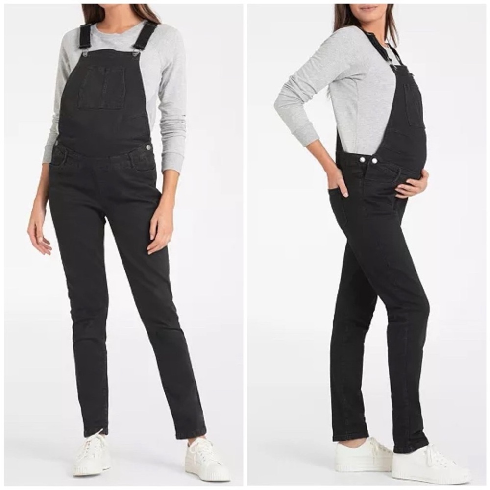 Seraphine Maternity Black Denim Overalls Slim Fit Bib Dungarees Size 6 Jean NWOT